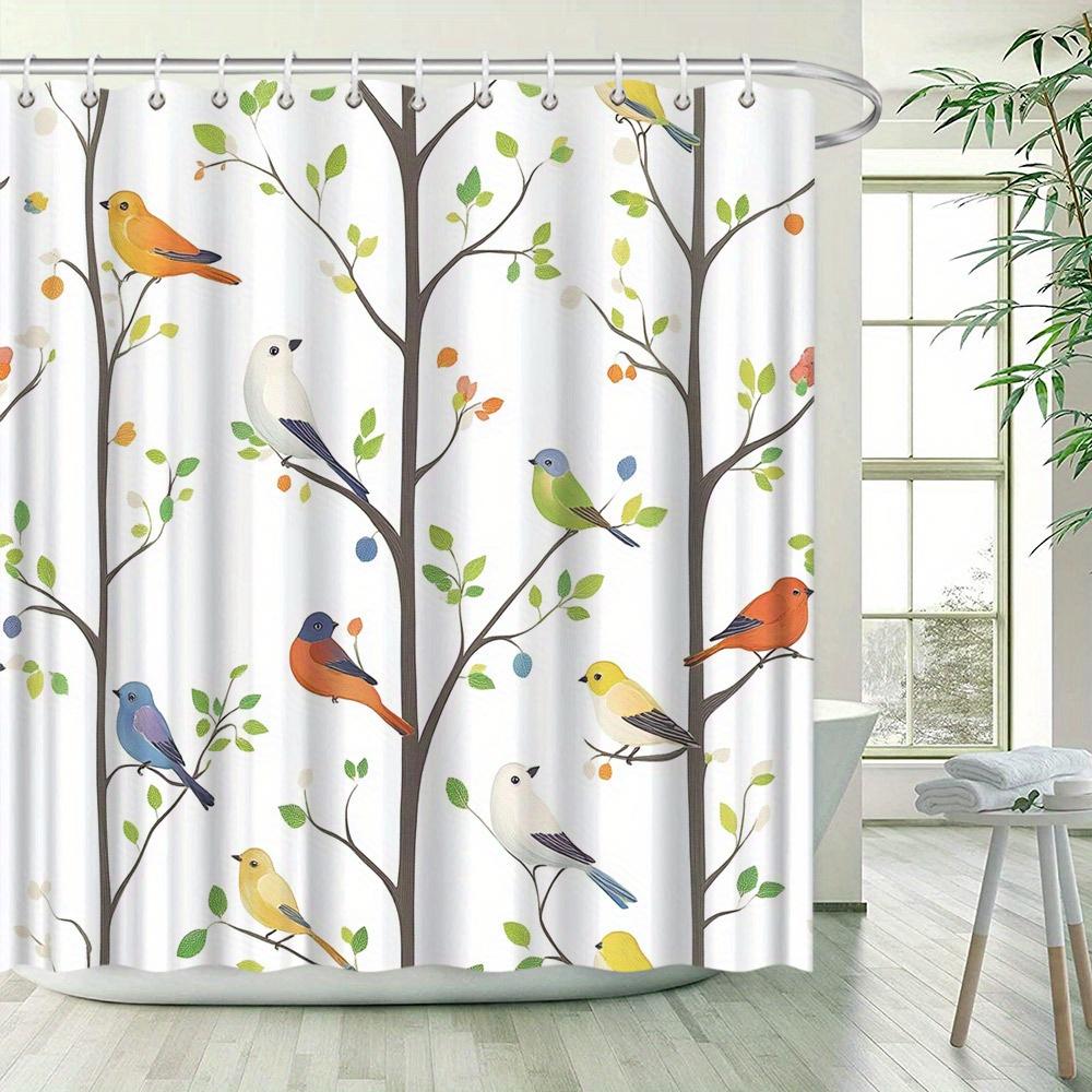 1pc Colorful Birds Watercolor Shower Curtain, Nature-Inspired Polyester Fabric, Water-Resistant Bathroom Decor with 12 Hooks,
