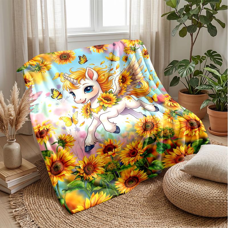 Starry Unicorn Wonder Theme Blanket Lightweight Warm Flannel Blanket Decorative Throw Blanket for Home Decoration