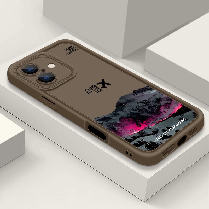 For iPhone 16E 15 Pro Max 14 Pro 13 12 11 XR XS 8 7 Cover Airplane Mountain Pattern Lens Protection TPU Shockproof Soft Silicone Phone Case Shell