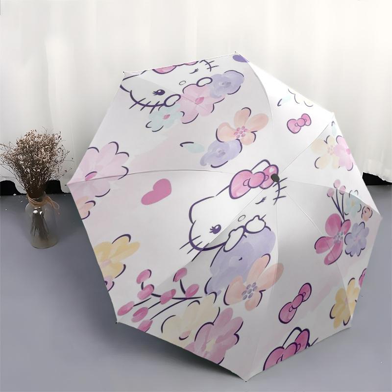 Hello Kitty,Flowers Automatic Umbrella-Foldable, Durable 8-Bone Design, Compact and Stylish, Great for Camping, Halloween, Christmas, Mother