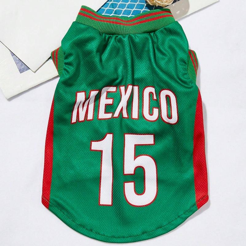 

Mexican National Team Style Pet Jersey, Size 15, Striped With English Number Print, Contrast Color Collar And Ribbed Cuffs, Suitable For All Breeds L зелений
