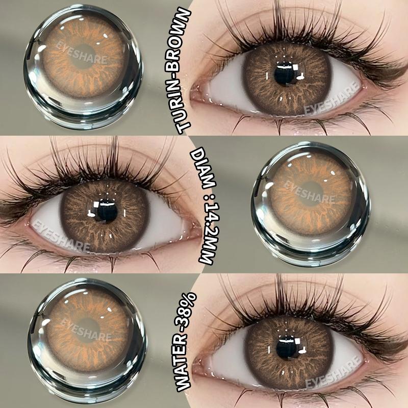 EYESHARE Brown Colored Contact Lens Natural Soft Contact Lenses for Eyes Fashion Decoration 14.2mm Yearly 2pcs=1 Pair