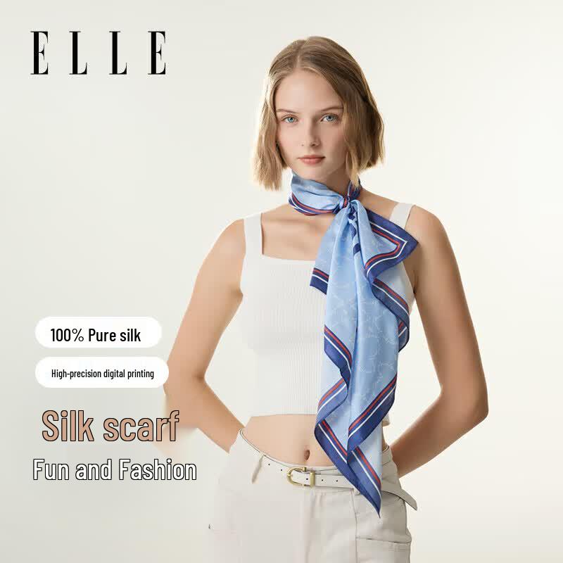 ELLE Printed Mulberry Silk Small Square Scarf