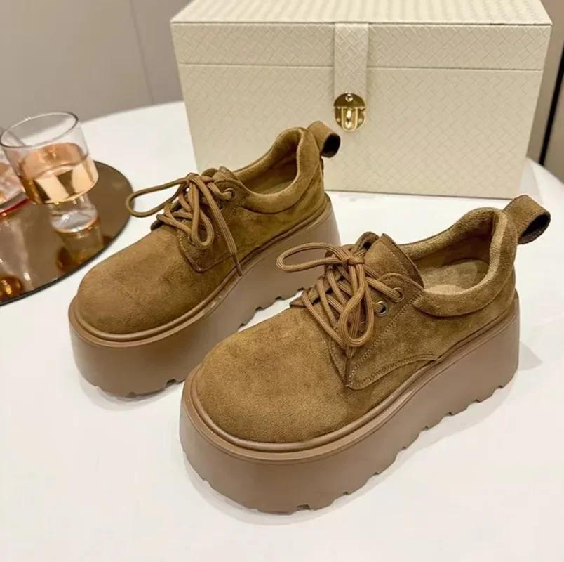 Fashion Women's Fashion Thick Sole Cotton Boots Winter New Round Head Suede Front Lace-up Anti-slip Wear-resistant Low-top Shoes