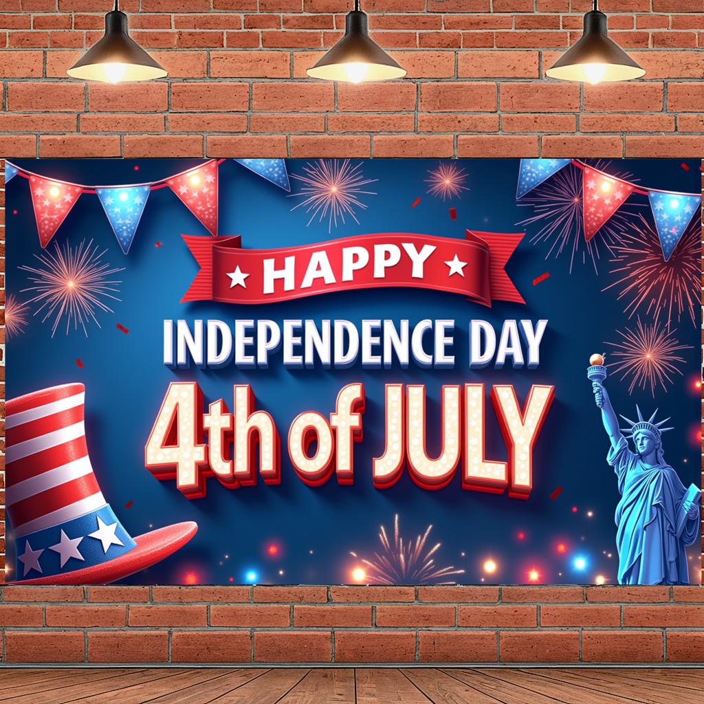 Polyester Material Fireworks Banner Bunting Decor Event Decor Colorful Print Statue of Liberty Independence Day Banner