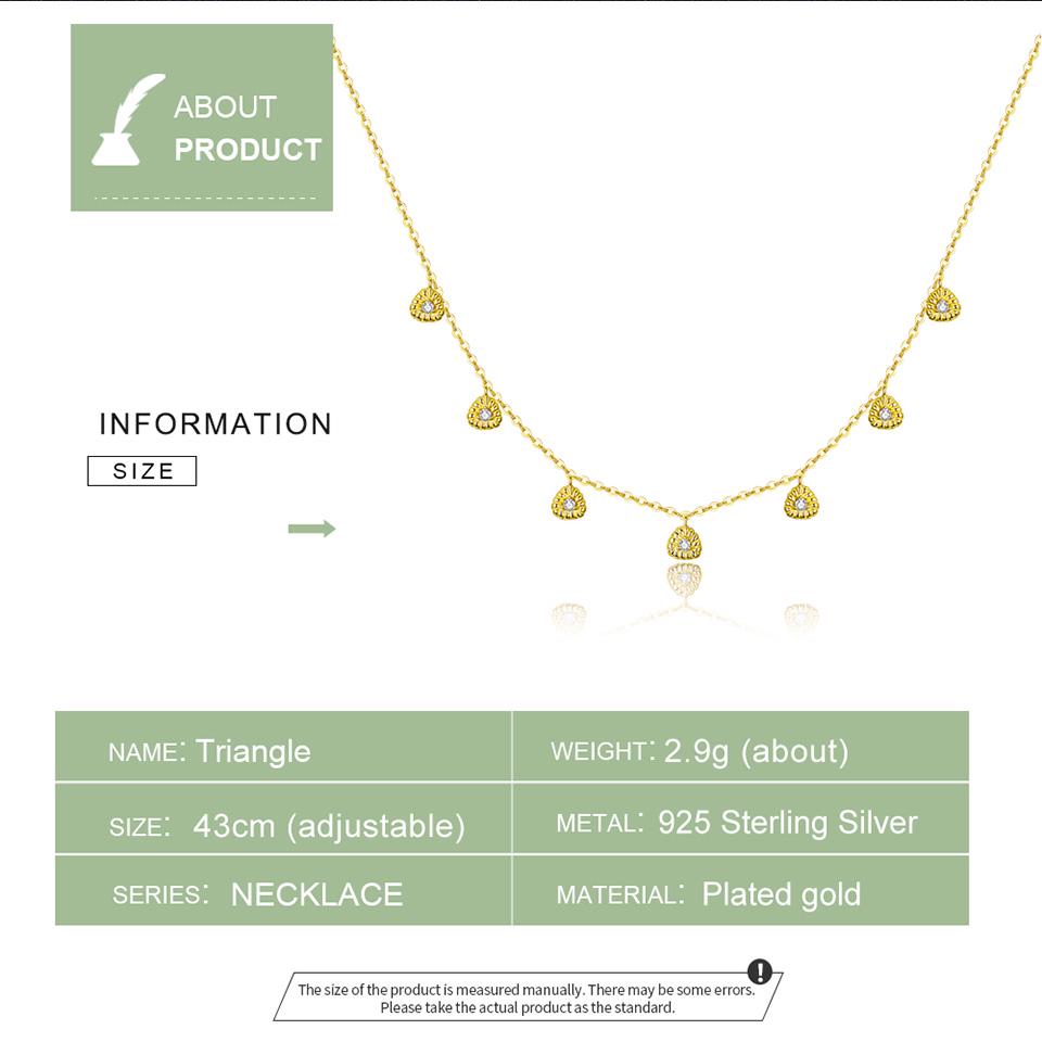 BAMOER Short Choker Necklace 925 Sterling Silver Triangle Chain Necklaces Anti-allergy Jewelry