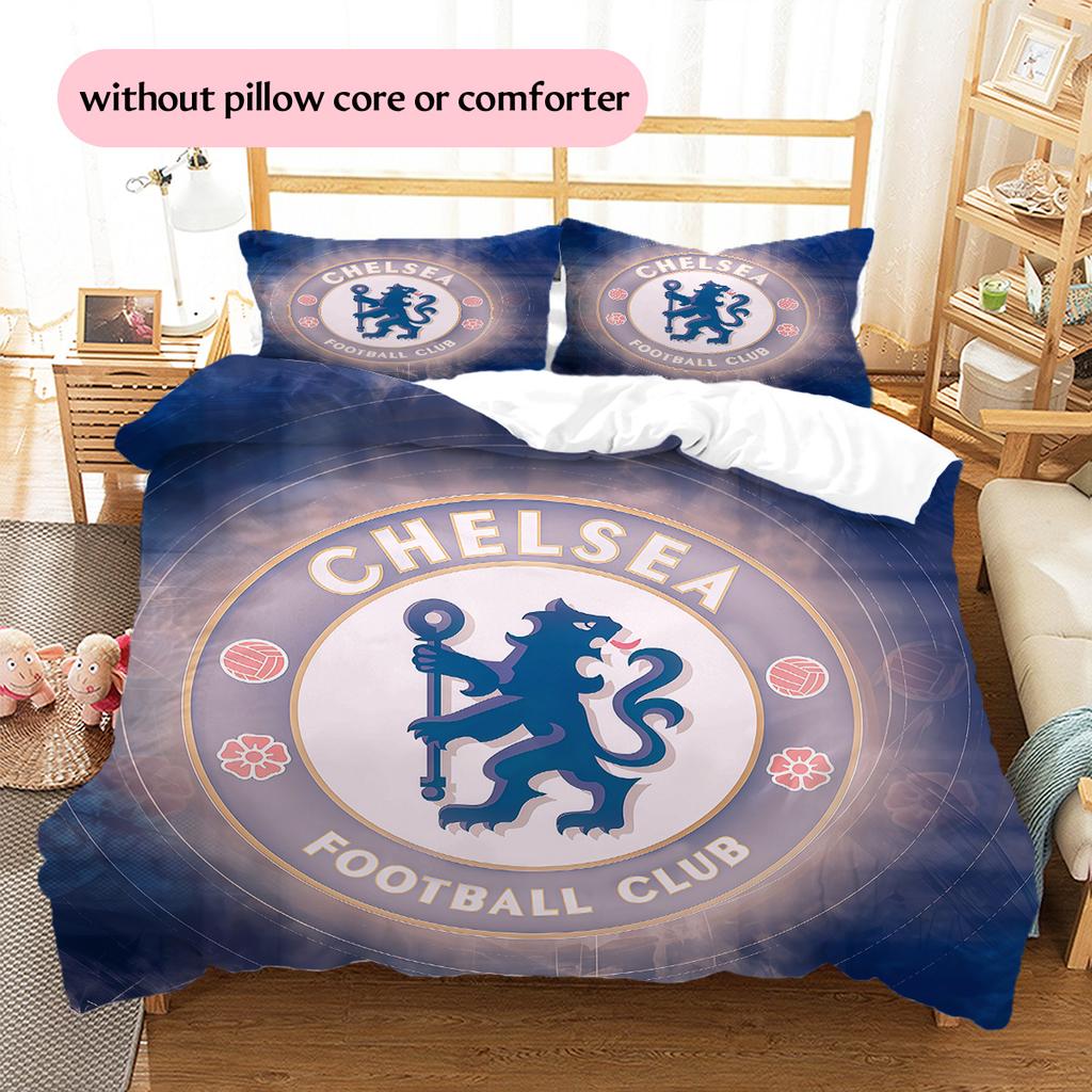Chelsea FC Pattern Bedding Quilt Set  Home Decoration  Gift (1 * duvet cover + 2 * pillowcase  without core)