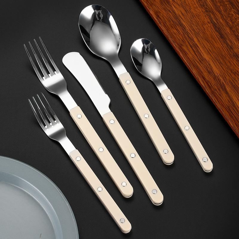 5pcs ABS Handle Rivets Stainless Steel Cutlery Set Western Tableware Serving Spoon Knife Fork Teaspoon Kitchen Flatware