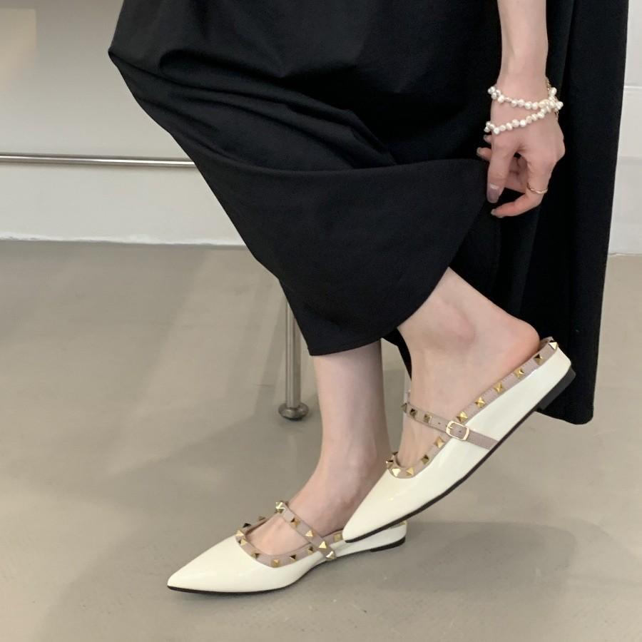 Inner Height Increase Versatile Pointed Rivets Baotou Drag Women's Spring 2025 New European and American One-word Buckle with Women's Cool Slippers