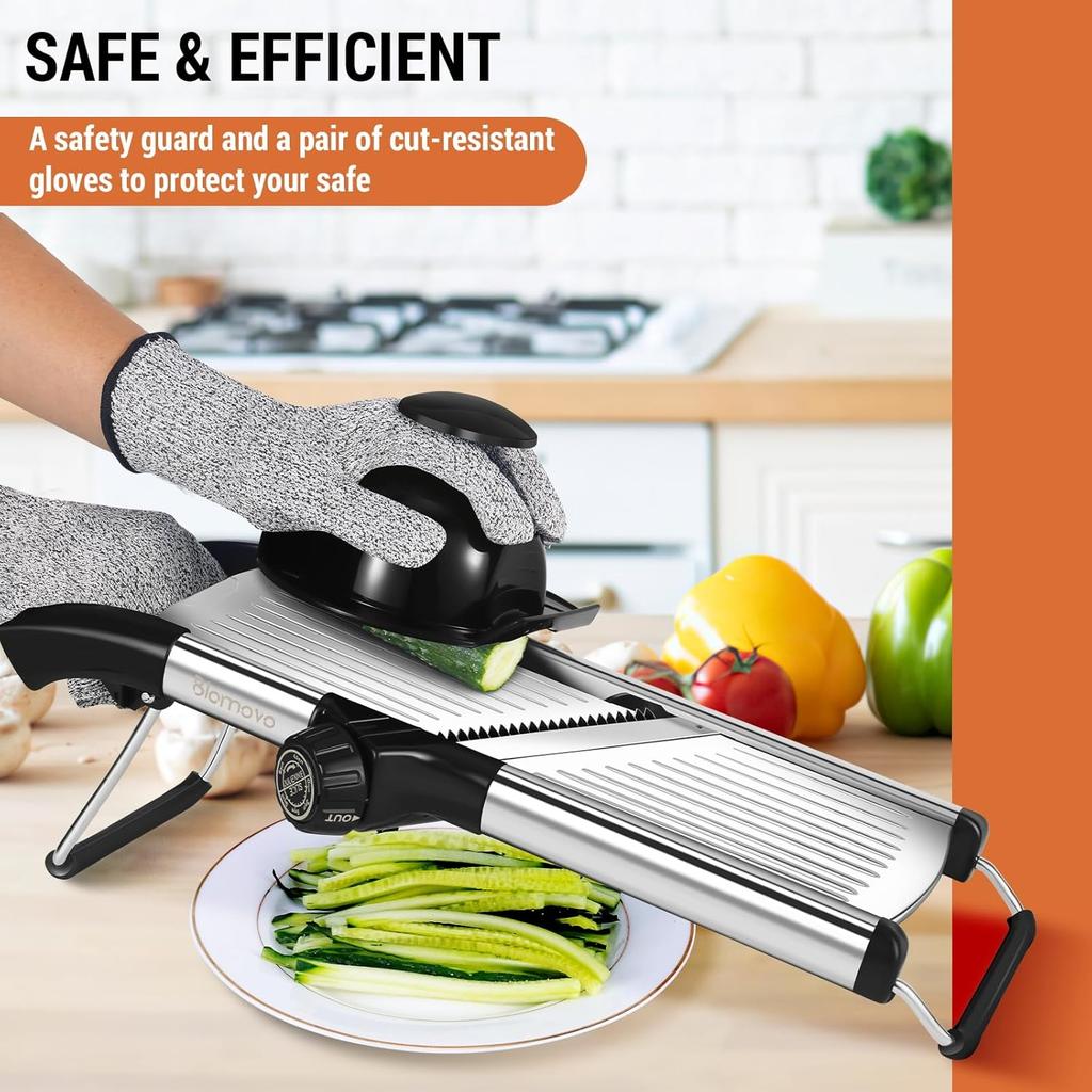 Mandoline Slicer for Kitchen, Mandolin Vegetable Slicer Julienne with Knob Control, Adjustable Thickness (Safety Gloves Included)