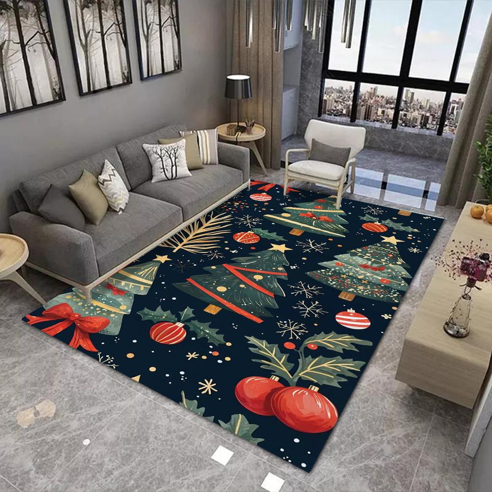Christmas Theme Floor Mat Various Styles Glittering Trees Snowy Scenes and Festive Ornaments NonSlip Door Mat for Home Decor