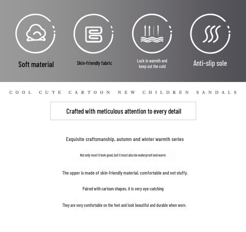 Waterproof PU Leather Cartoon Plush Slippers for Kids - Non-Slip, Cozy for Autumn & Winter