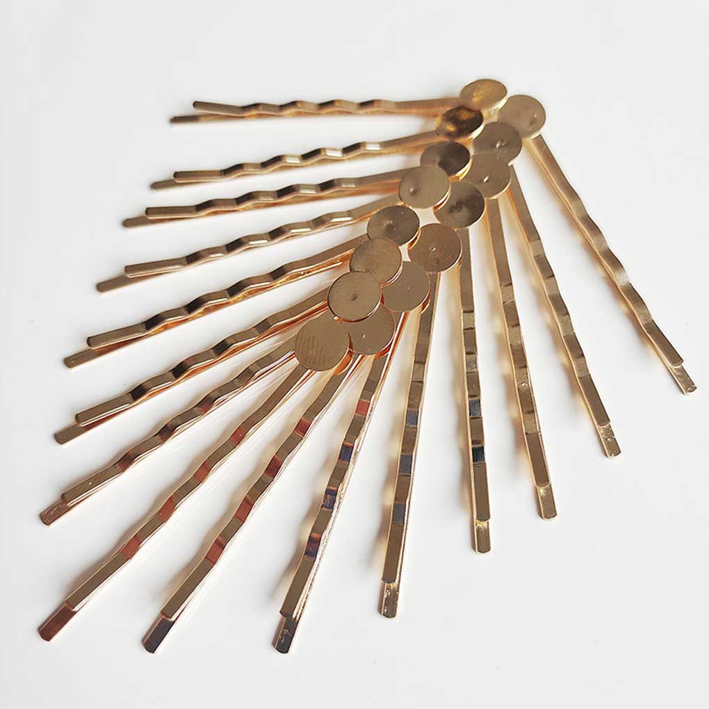 10 Pieces Metal Women Hairpin Portable Electroplated Waves Shape DIY Ladies Hair Clip Decoration with Round Base