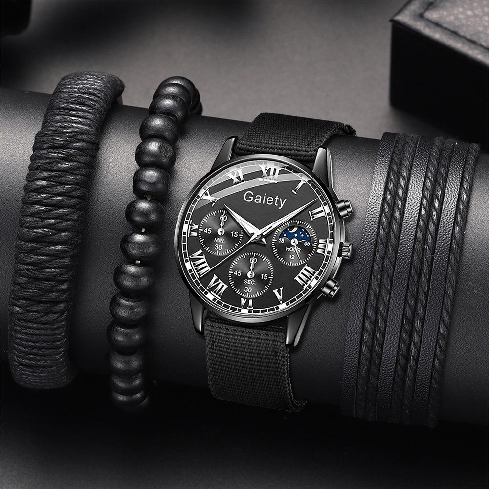 Men's Watch Casual Business Glass Quartz Watch Three-eye Calendar Fully Automatic Movement Watch Watch Large Dial Luminous