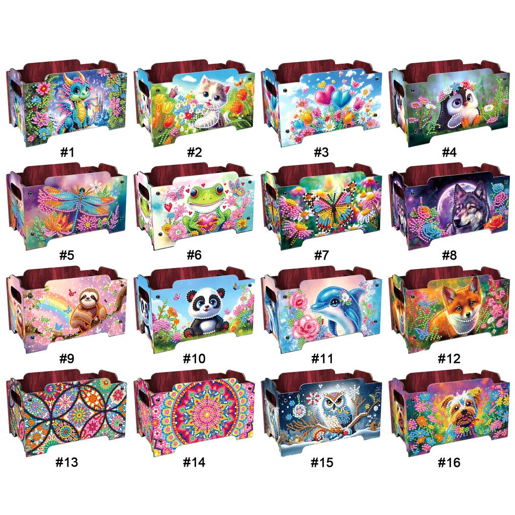 5D DIY Diamond Art Rhinestones Decorative Storage Box Partial Drill Crystal Storage Handbag Kit Wooden Handmade Storage Clutch