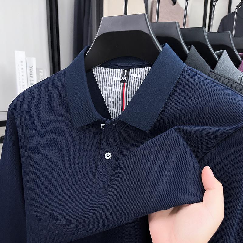 Men's 2026 Spring Breathable Cotton Long-Sleeve Polo Shirt with Side Slits