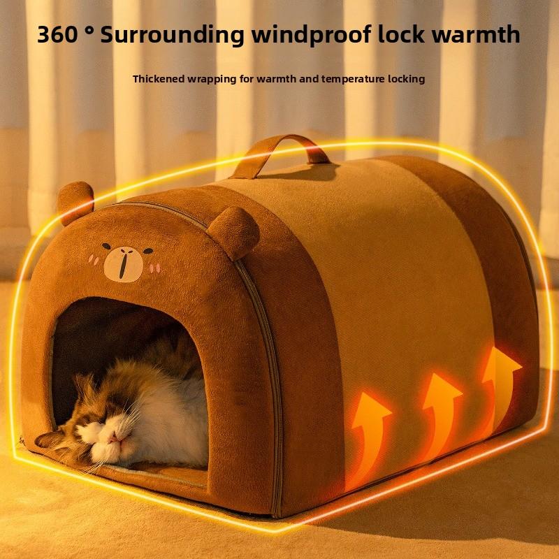 Enclosed Thermostat Heated Cat House Winter Warm Kitty Shelter Electric Heating Pet Pad Energy Efficient Velvet Pet Warmer