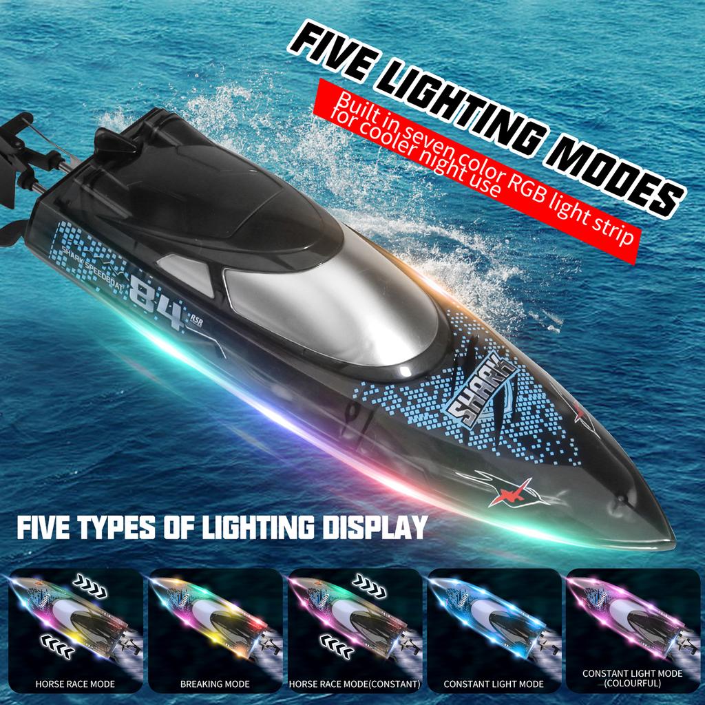 2.4GHz Remote Control Boat 30KM H High Speed Remote Controlled Speedboat Water Cooling Protection Low Power Reminder
