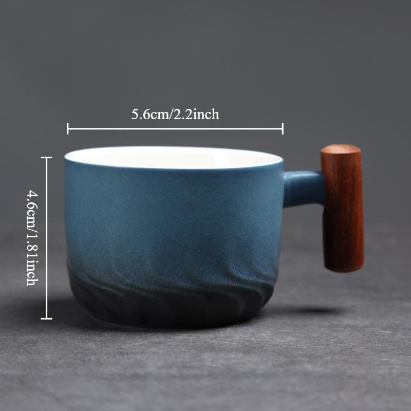 

1PC Italian Espresso Coffee Cup Wooden Handle Latte Cup Vintage Coarse Pottery Mug Ceramic Afternoon Tea Cup 70ml синий