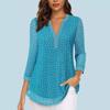 European & American V-neck 3/4 Sleeve Chiffon Print Loose Plus Size Women's Top