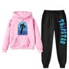 Womens Winter Casual Hooded Sweatshirt Pants Set With Print Loose Fit Streetwear