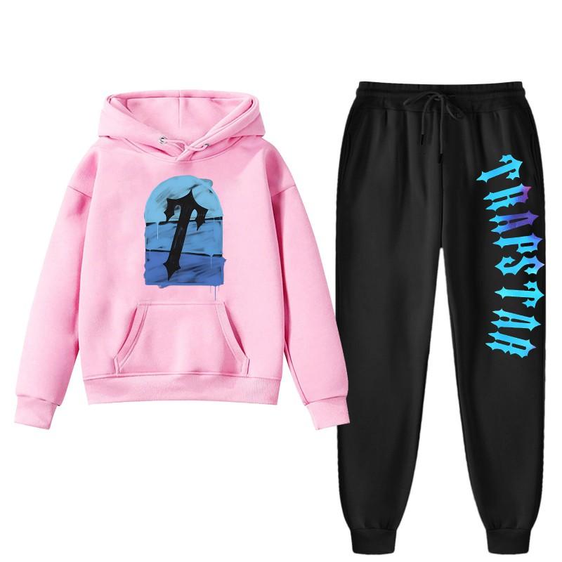 Womens Winter Casual Hooded Sweatshirt Pants Set With Print Loose Fit Streetwear