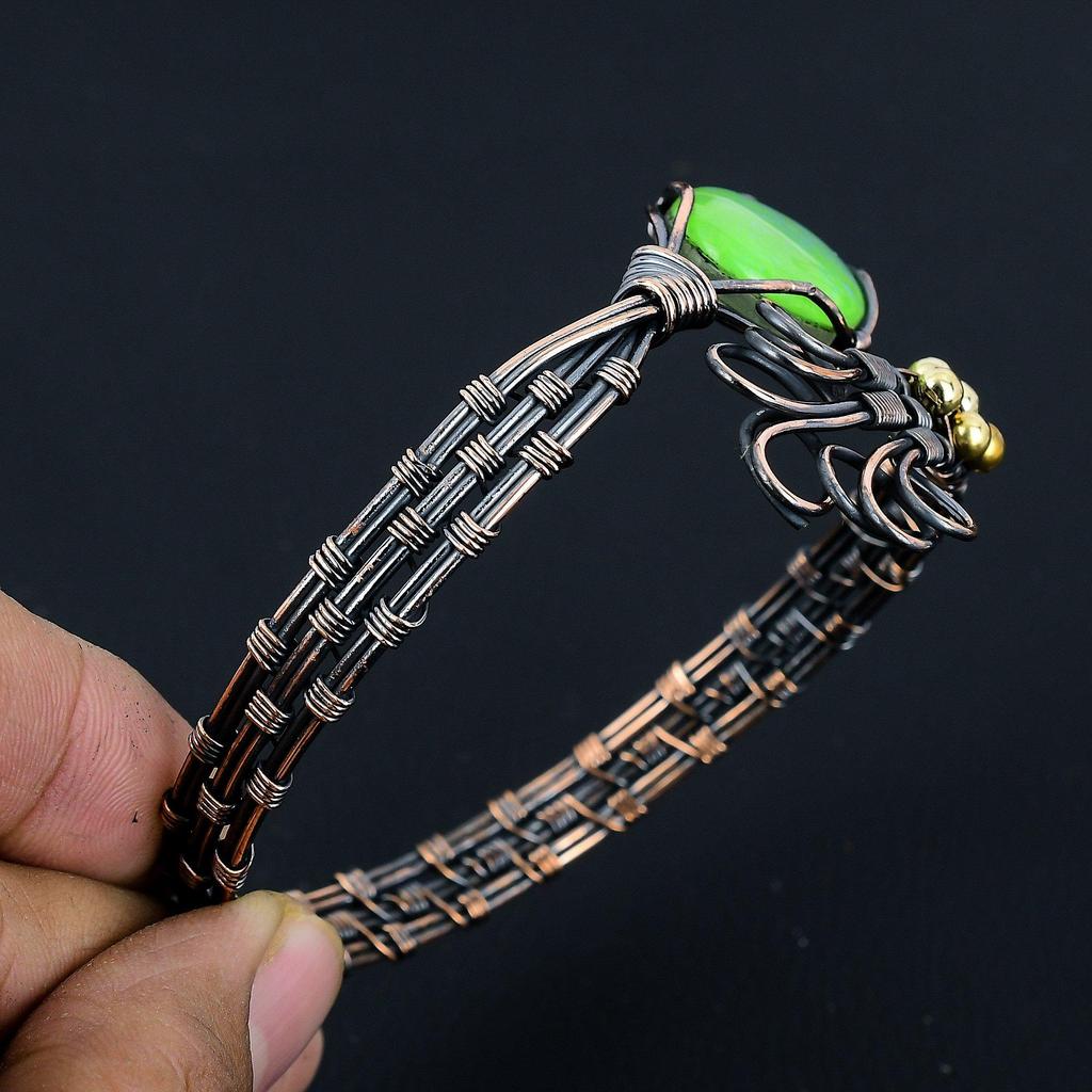 Australian Triplet Opal Bangle, Handmade Gemstone Bangle, 999 Copper Wire Wrapped Antique Jewelry, For Engagement Gift