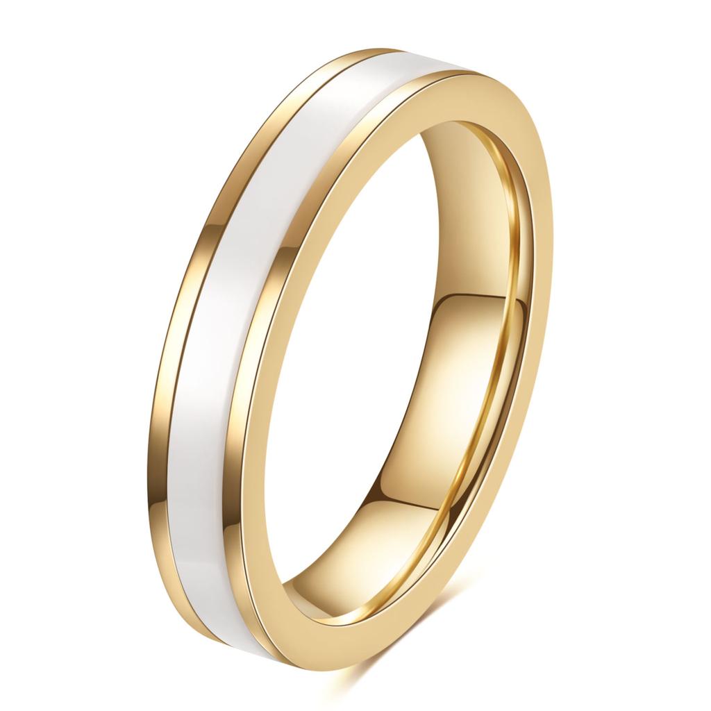Simple 4MM Smooth Stainless Steel Single-slot Ceramic, Fashionable and Versatile Ceramic Stainless Steel Ring for Women