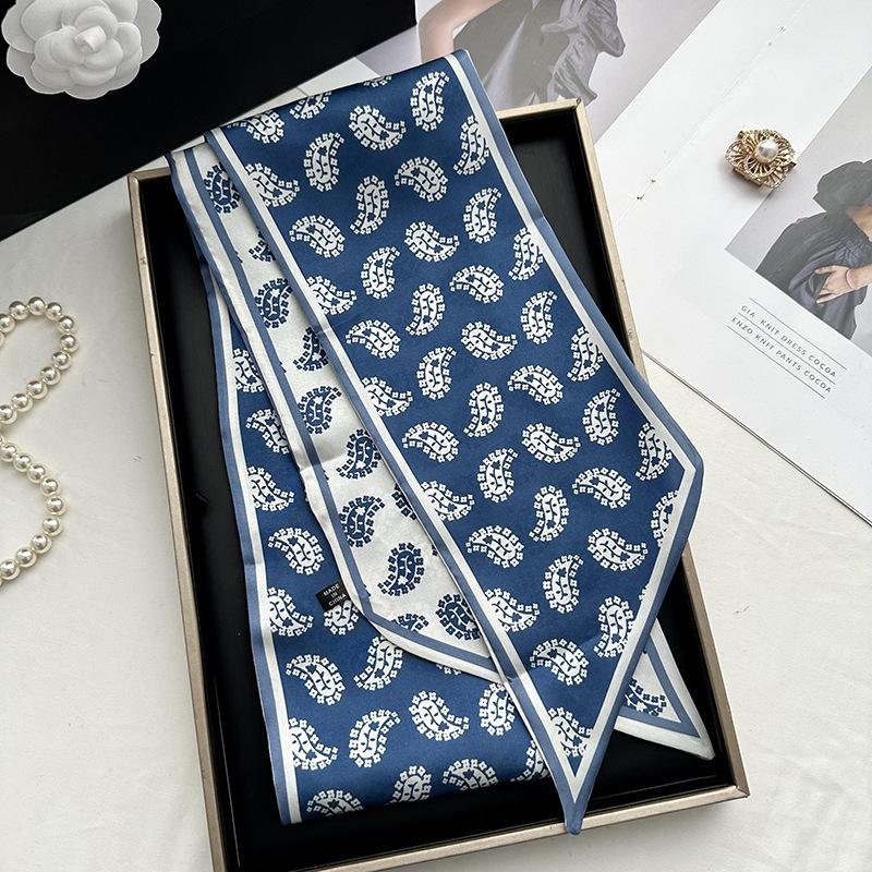 Double-sided Long Strip Small Silk Scarf Women's Professional Wear Spring and Summer New Decorative Small Scarf Tied Hair Band Streamer