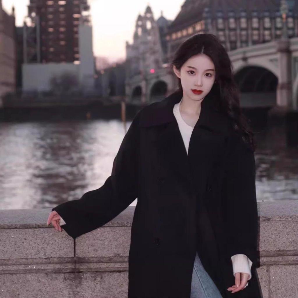 Women's Korean Style Double-Sided Wool Coat - Fashionable, Loose, Slimming, Versatile, Mid-Length, Lazy Style