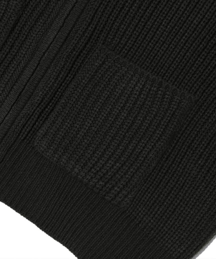 TRILLION Washable Round Neck Hacci Zip-Up Knit (Pure Black)