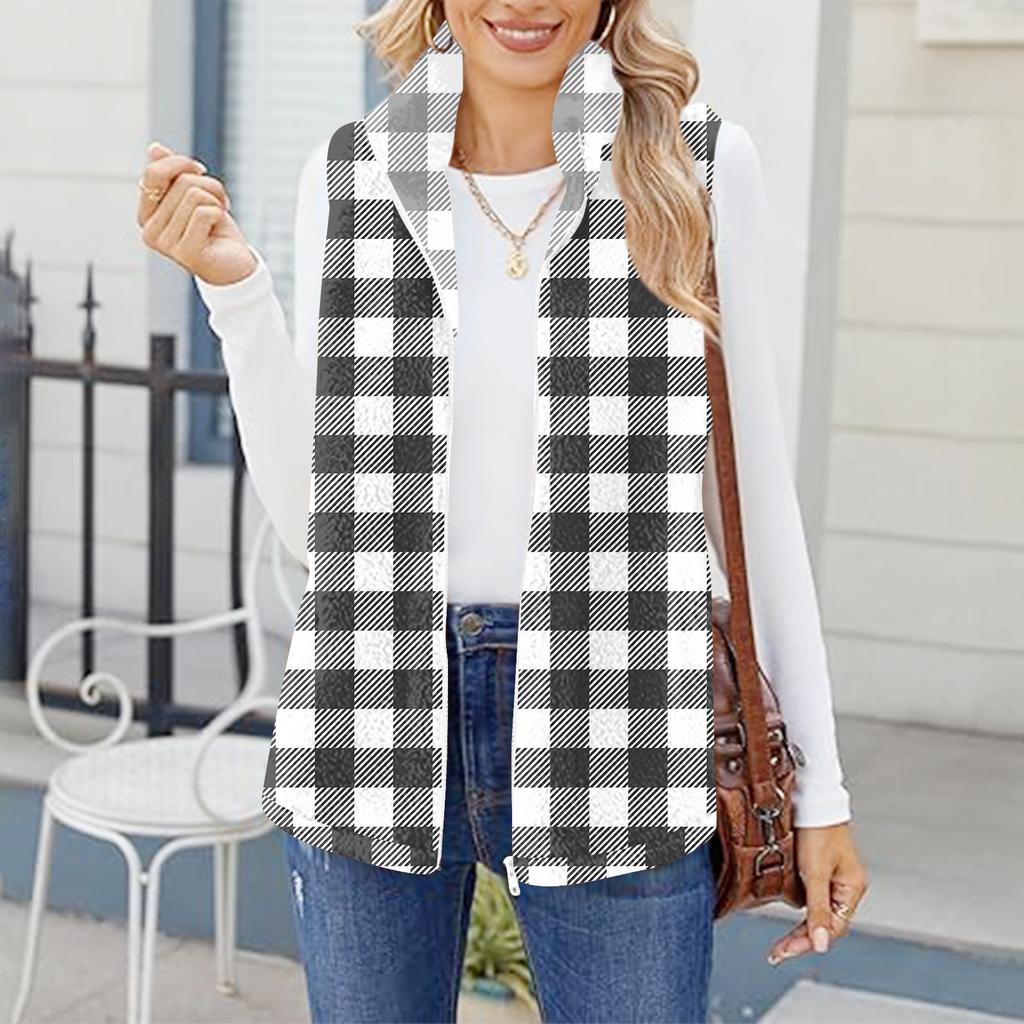 Damen Kariert Modisch Und Warm Fleece Strickweste Jacke
