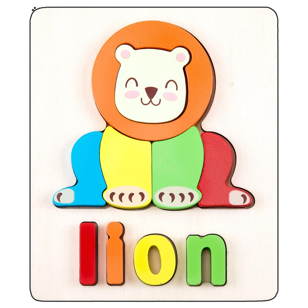 Wooden Children'S Early Education 3D Three-Dimensional Word Puzzle Animal Traffic Puzzle Enlightenment Parent-Child Interaction Educational Toy