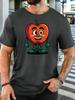 Unisex Cartoon Happy Apple Character Graphic Cotton Short Sleeve Tee Crew Neck Soft Male Summer Casual Breathable Street Wear Top