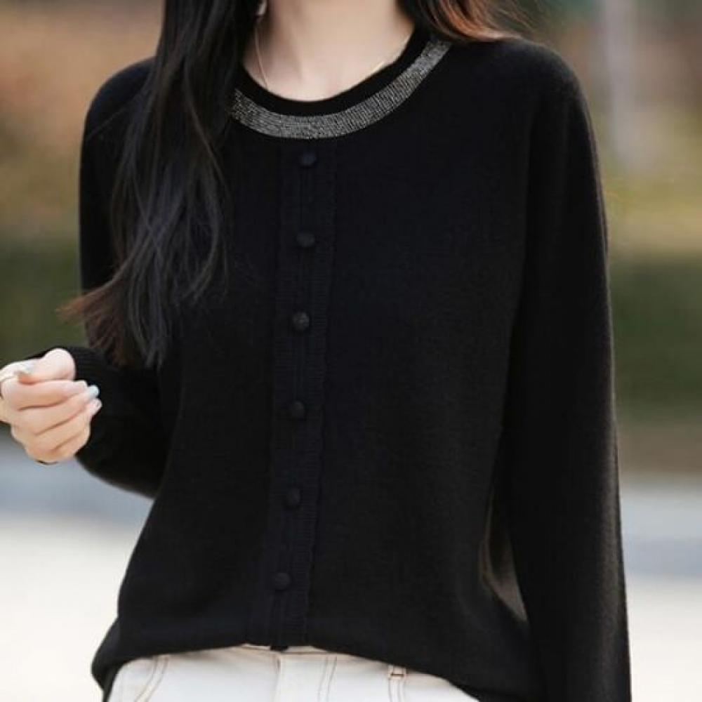 Navava Long Sleeve KniT T shirT buTTon poinT Round Neck Nk2888