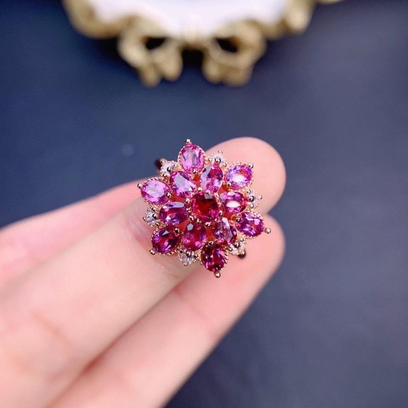 Elegant And Luxurious Stunning Snowflake Rings For Women Pink Gemstones Cluster Engagement Ring Brilliant Wedding Jewelry