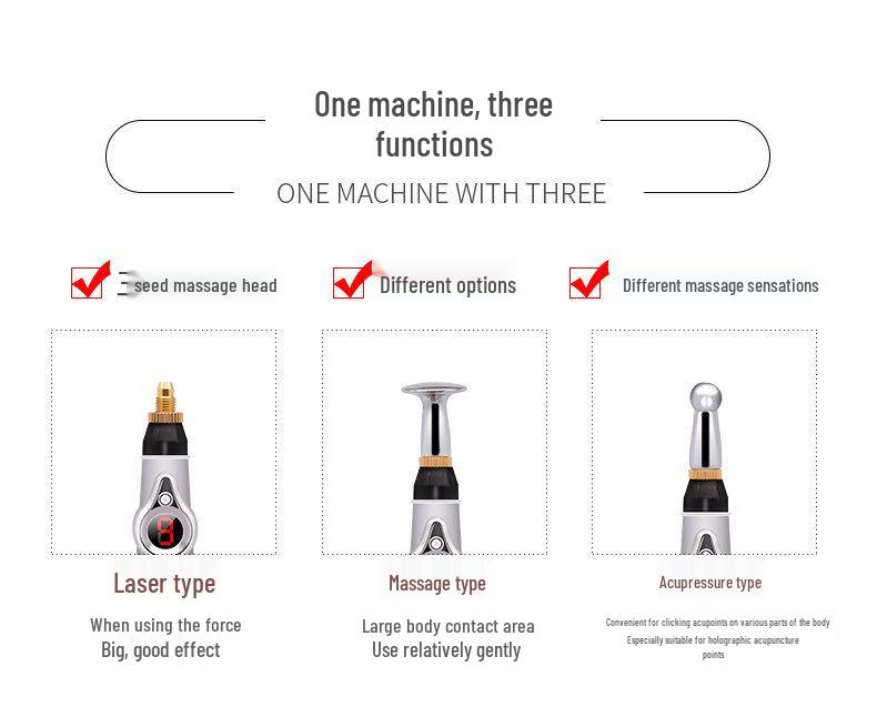 Meridian Pulse Acupressure Pen: 5-Head, 9-Level Intensity Acupuncture Massager with Red Light