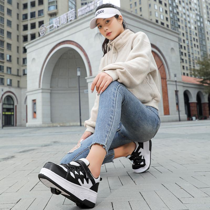 Pantofi Deformați pentru Copii/Adolescenți, Băieți și Fete, Patine cu Rotile cu Două Rânduri cu Dublu Scop, Patine cu Rotile cu Două Rânduri