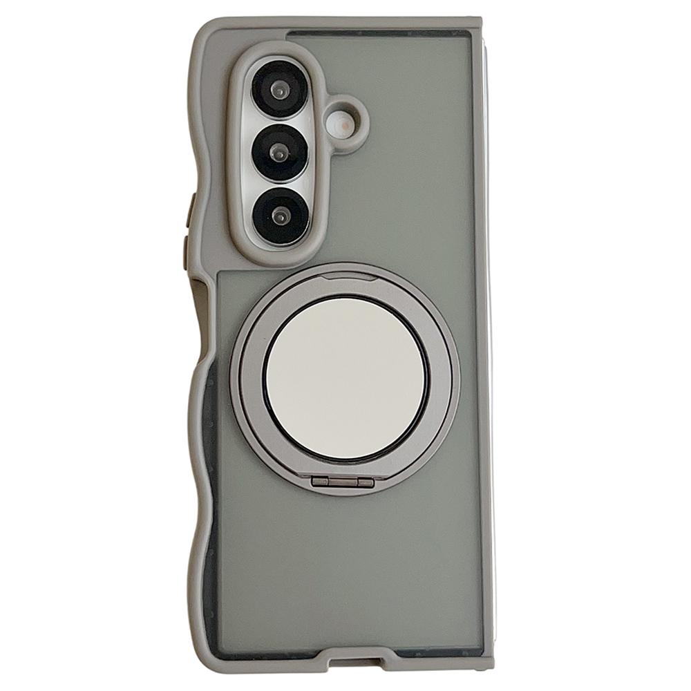 For Samsung Galaxy Z Fold7 5G Magnetic Case Mirror Rotating Kickstand Wave Edge TPU+PC Phone Cover