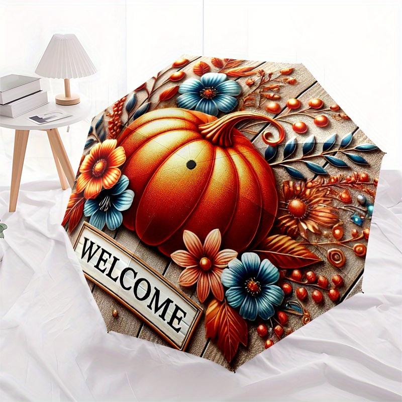 Autumn Pumpkin Welcome Sign - Fall Decorative Plaque with Flowers and Leaves Umbrella, Christmas Gift Y91