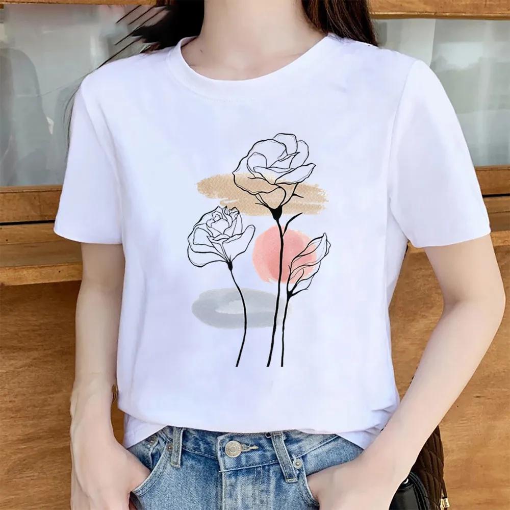 Womens Trendy Short Sleeve Tshirt Cartoon Plant Beach Print Casual Graphic Regular Fit Womens Clothing Fashion T Shirts