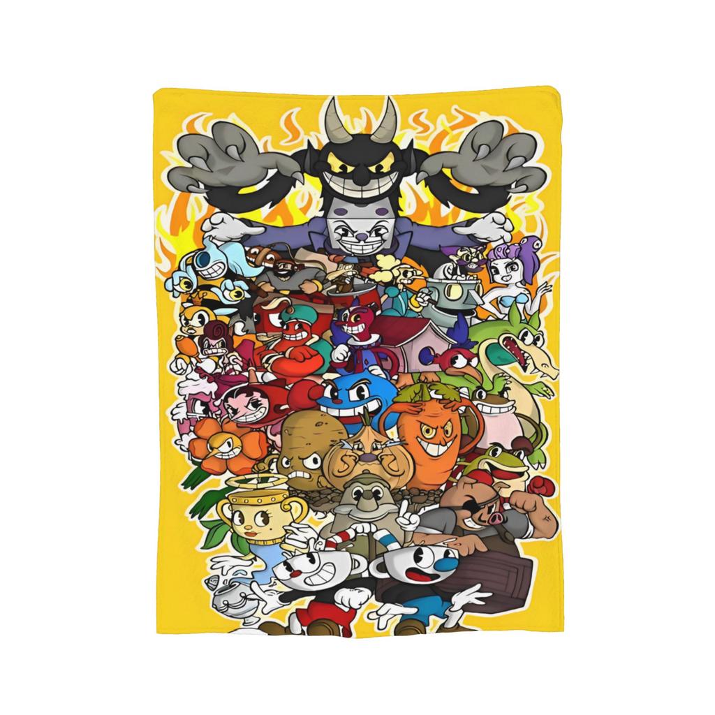 Cupheads And Mugman Blankets Flannel Game Lightweight Thin Throw Blankets for Bed Bedroom Quilt