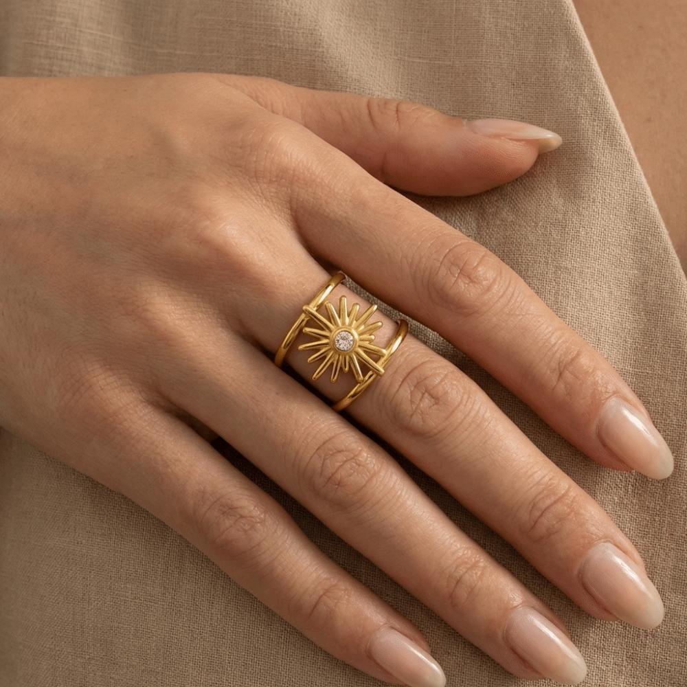 Unique Spiral Sun Ring Stainless Steel Opening Finger Rings Advanced Sense Gold Hand Ornament Women