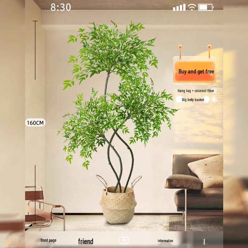 Nandina Luxus Kunstbaum - Dekorative Bionische Grüne Pflanze für Innenräume mit Seidenblumen für die Wohnzimmer-Landschaftsgestaltung.