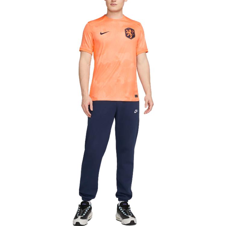 Nike Netherlands 2023 Stadium Home Graphic Print Crew Neck T-Shirt Men Tops Orange DR3966-806