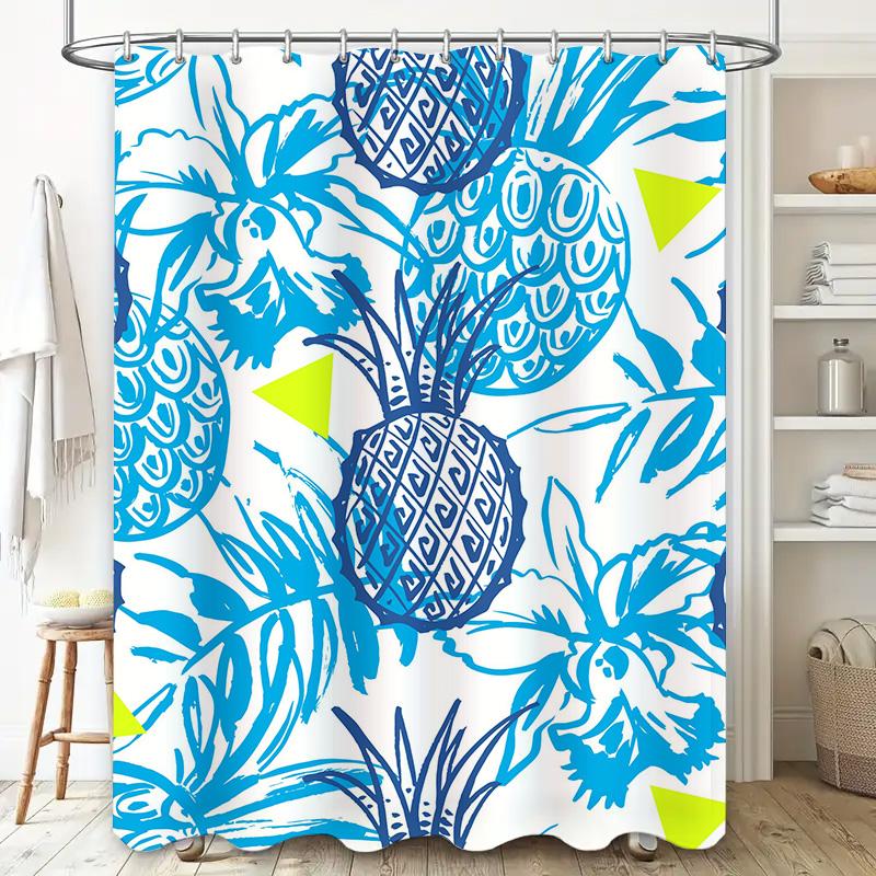 Colorful Pineapple Shower Curtain Waterproof Fabric Bath Decor Navy Blue Yellow Green White
