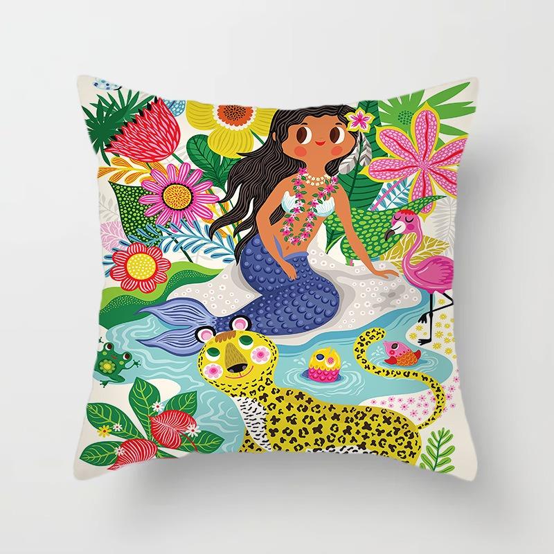 Juste de coussin colorée peinte d'art du monde, taie d'oreiller de luxe, décoration de bureau, décoration de la maison