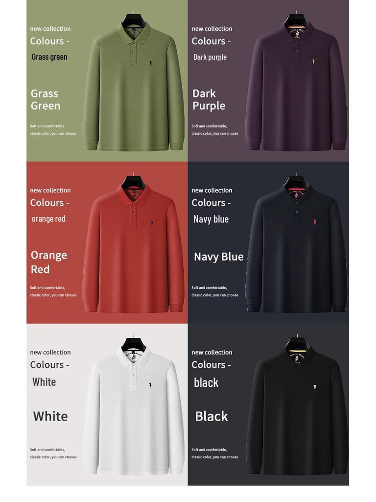 Python Dragon Herren Langarm-Polo aus doppelseitigem Piqué-Baumwollstoff mit gesticktem Umlegekragen