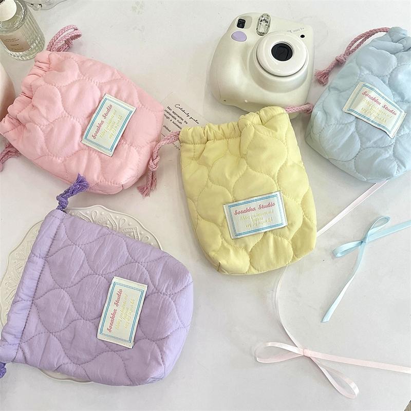 Ins Drawstring Bag Heart Handbag Women Wallets Portable Travel Cosmetic Makeup Lipstick Storage Bag Camera Organizer