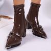 Metal Buckle Booties Fashion Collision Avoidance Pointed Toe Side Zipper Non-Slip Wear-Resistant